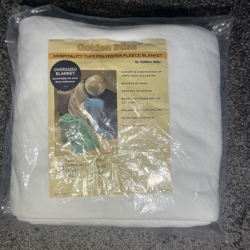 Golden Mills Bliss Fleece Blanket Queen 90 X 90 White New